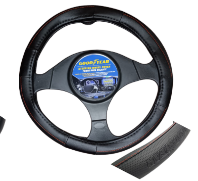 FORROS DE VOLANTE NEGRO/ROJO LISO CUERO PREMIUM