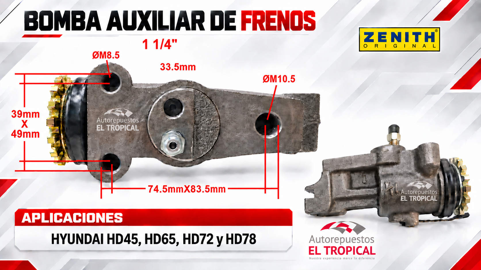 Bomba Auxiliar De Freno 1.1/4" Delantero Izquierdo HYUNDAI COUNTY HD45/65/72