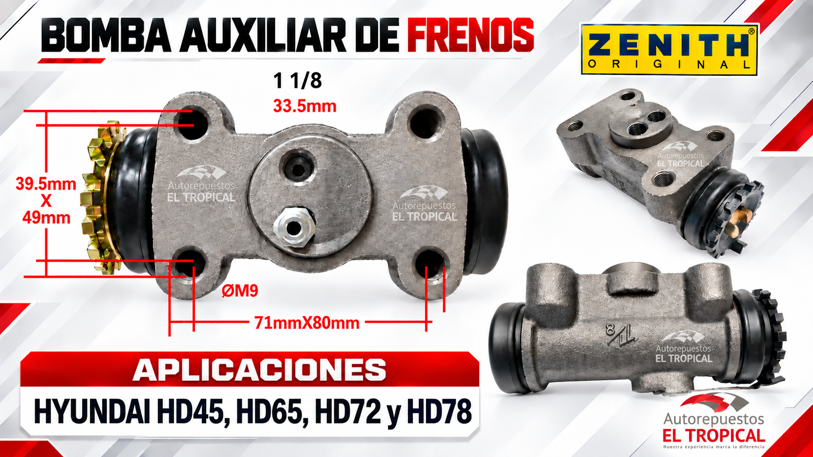 Bomba Auxiliar De Freno 1.1/8 Trasero Derecho HYUNDAI COUNTY HD45/65/72
