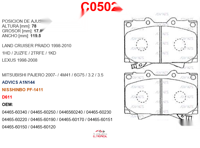 FIBRA DE DISCO LAND CRUISER 98- DLNT  PF1411