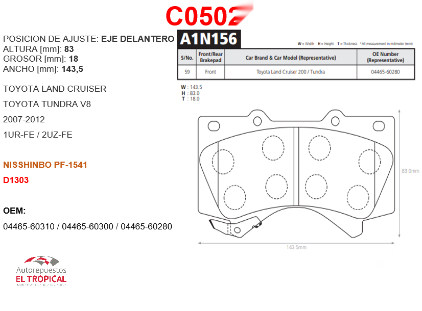 FIBRA DE DISCO L/C DLNT. TUNDRA  07-   PF1541