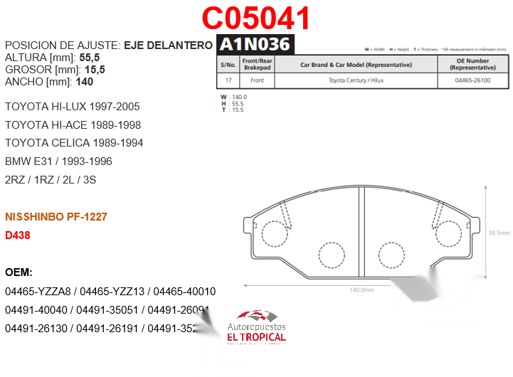 FIBRA DE DISCO  HILUX 4X2 83-90 D303/ D438