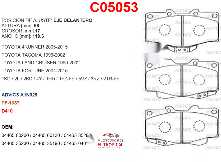 FIBRA DE DISCO 4RUNNER,TACOMA,PRADO 96-