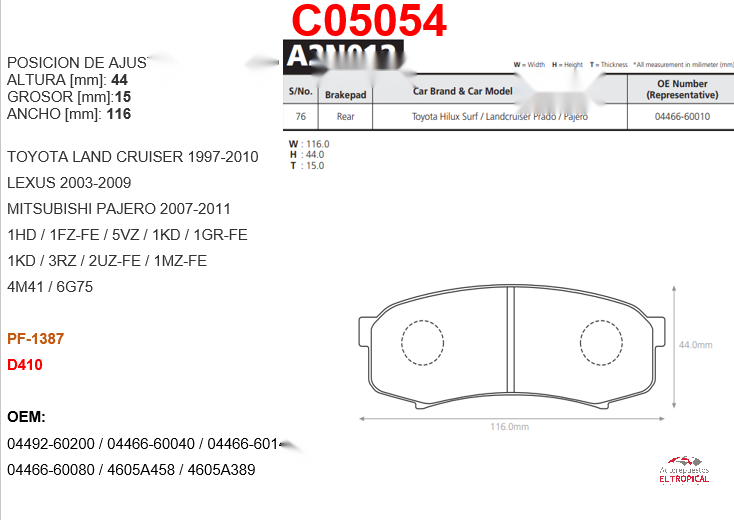 FIBRA DE DISCO PRADO 90-,HILUX 02-