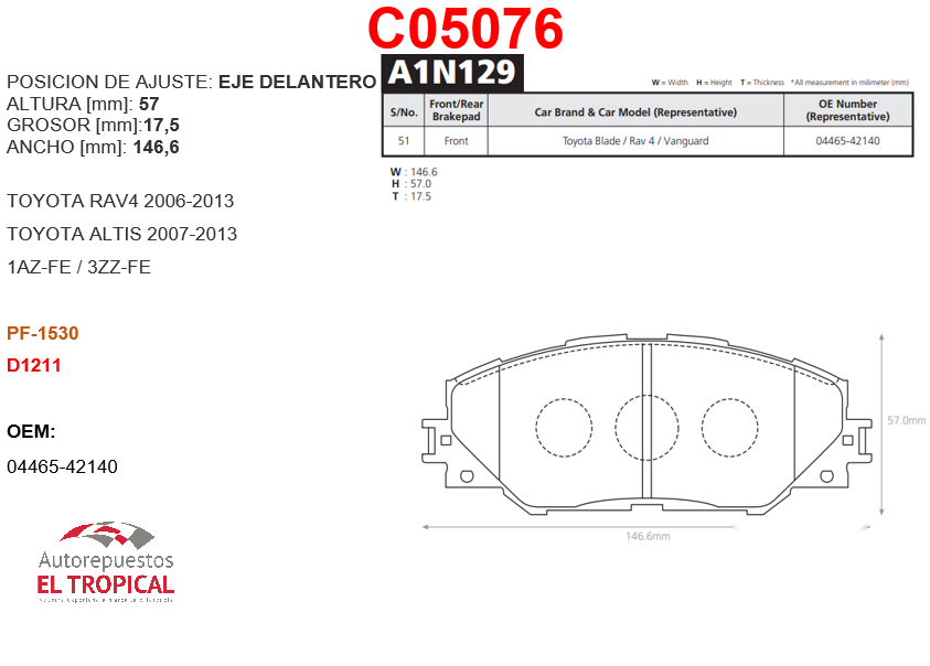 FIBRA DE DISCO DLNT.RAV4 2.4 05-