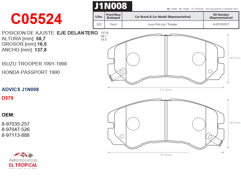FIBRA DE DISCO TROOPER USA 92-/D4031/PF4258