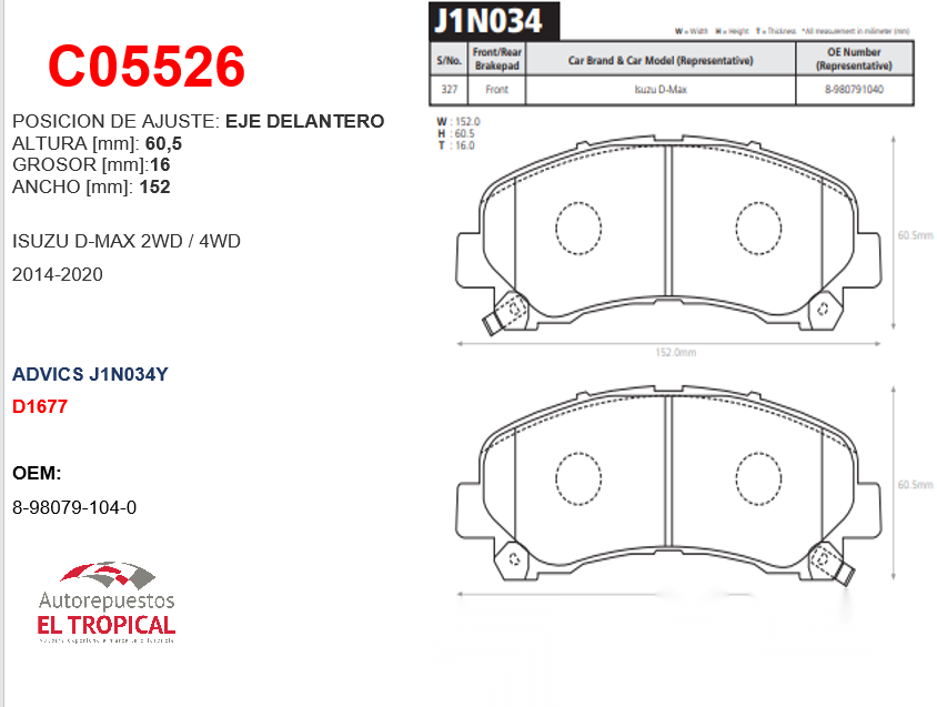 FIBRA DE DISCO D-MAX 2WD, 4WD