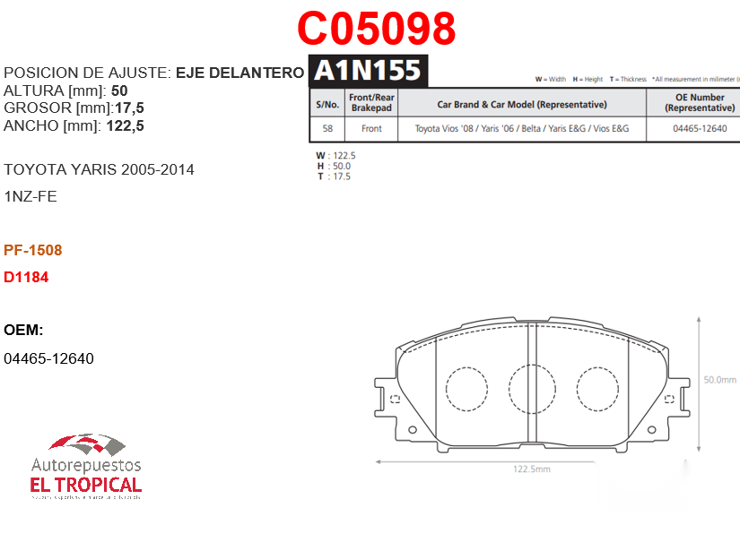FIBRA DE DISCO YARIS 1.3/1.5 05-