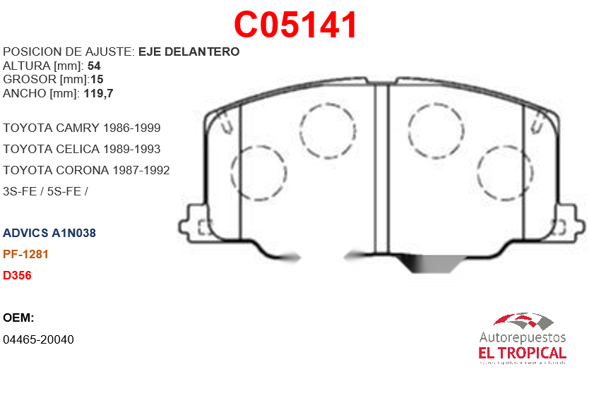 FIBRA DE DISCO AT175 88-92CARY 2.0 86-99/D570