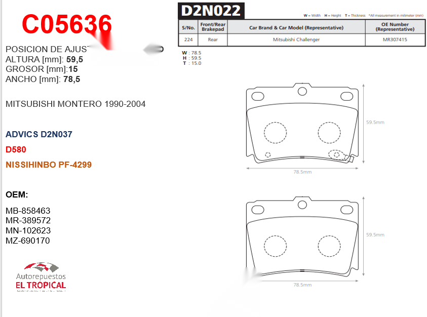 FIBRA DE DISCO TRAS. 4605A783  NATIVA 96-
