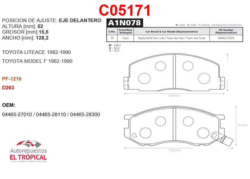 FIBRA DE DISCO MODELANTERO F 4X2 82-/D263/PF1216