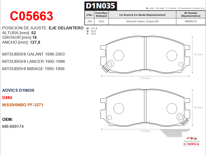 FIBRA DE DISCO MIRAGE LANCER 89-D484/PF3271