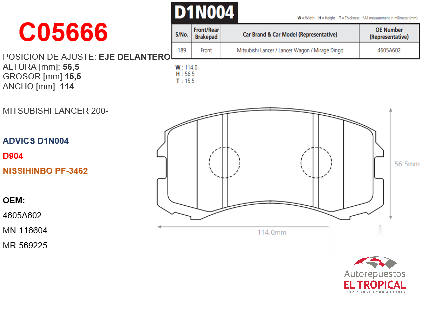 FIBRA DE DISCO MIRAGE, LANCER 00-D904/PF3462