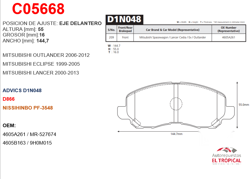 FIBRA DE DISCO OUTLANDER 05- DINO48
