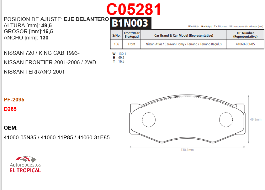 FIBRA DE DISCO 720,Z24 KINGCAB 93-D265/PF2095