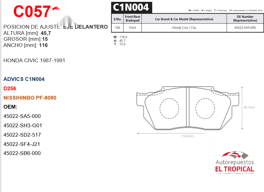 FIBRA DE DISCO ACCORD 1.6/1.8 83-85/PF8090