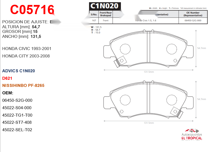 FIBRA DE DISCO CIVIC CRX 92-/FIT 01-