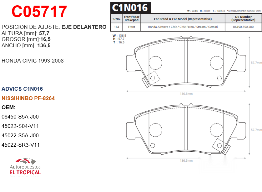 FIBRA DE DISCO CIVIC USA(ABS) 92-D621/PF8264