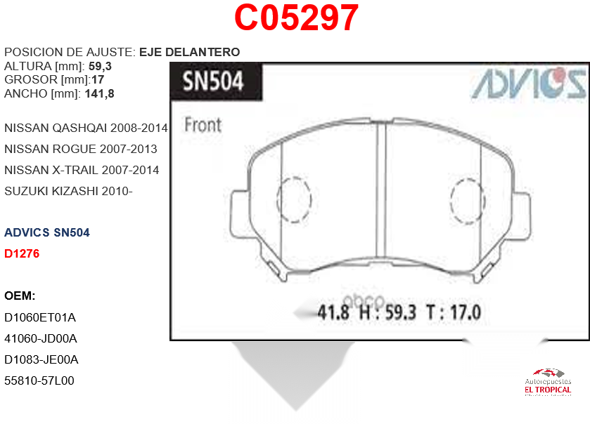 FIBRA DE DISCO DLNT. X-TRAIL07-14 QASHQAI 08-14
