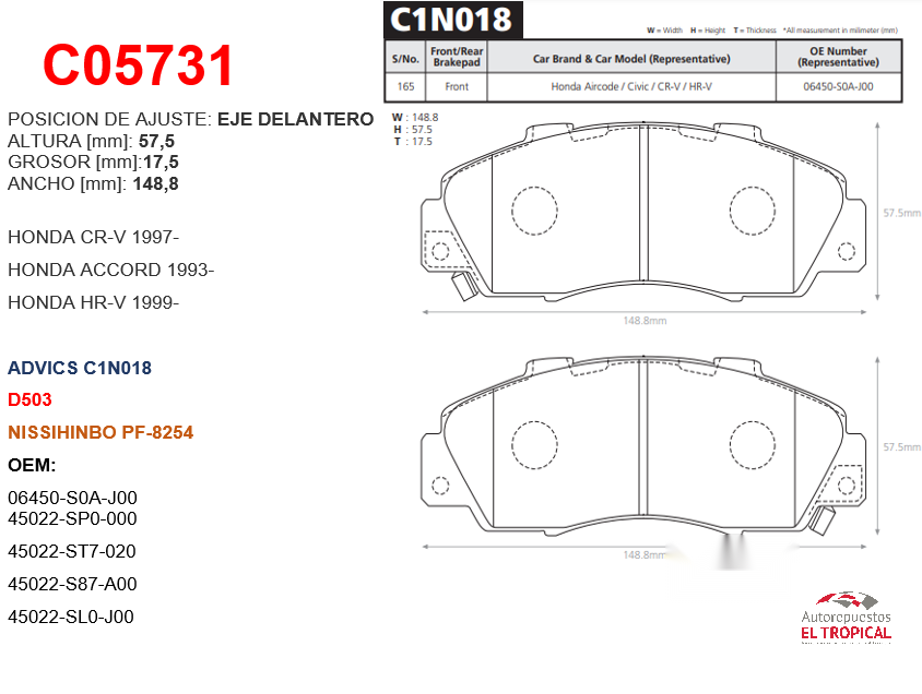 FIBRA DE DISCO CRV MT 97-/ACCORD 2.2 93-/503