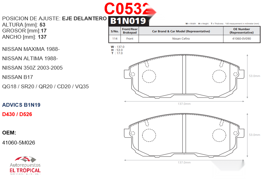 FIBRA DE DISCO MAXIMA,ALTIMA USA88-D526/PF2201