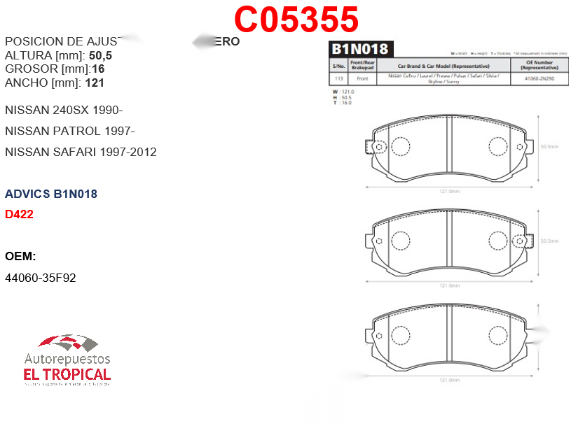 FIBRA DE DISCO TRASEROPATROL/SAFARI 97-
