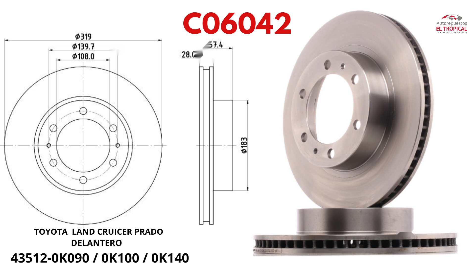 DISCO DE FRENO TACOMA 4WD, 2WD 04- 43512-OK090