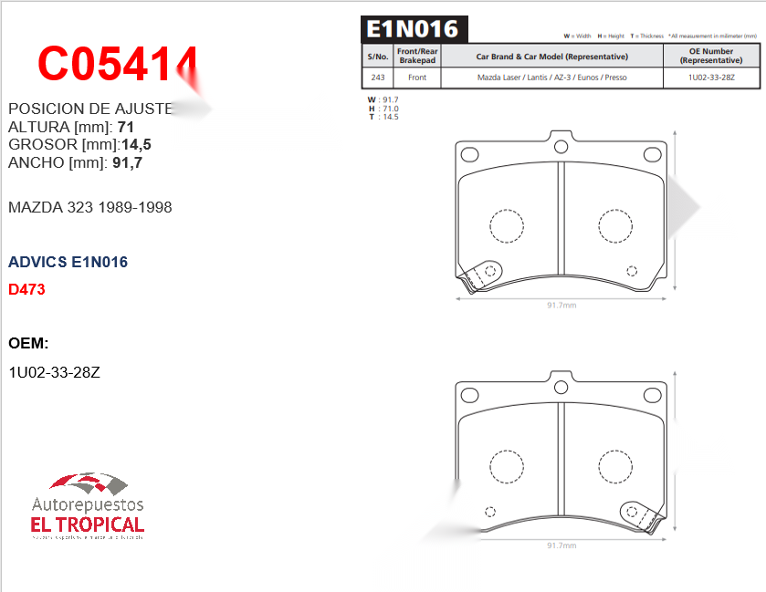 FIBRA DE DISCO MX-3 PROTEGE ESCORT 94-98/D473