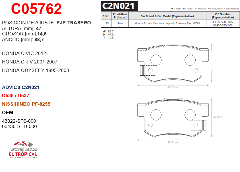 FIBRA DE DISCO C2N021 CRV 01-,ODYSSEY 94-