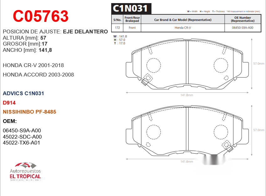 FIBRA DE DISCO CIN031- CRV 2.0 AT 01-/2.4 04-