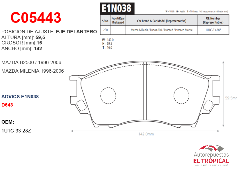 FIBRA DE DISCO B2500 4X4 MILENIA 96-D643/PF5334