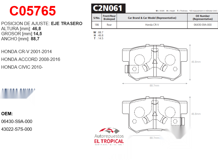 FIBRA DE DISCO CR-V 2.0/2.4 01-