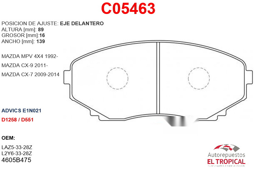 FIBRA DE DISCO DLNT.MPV VAN 4X4 92-, BONGO