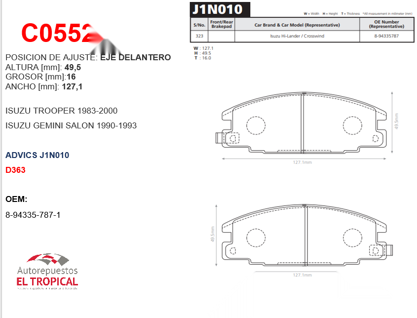 FIBRA DE DISCO UBS12,52,17,55 TROPR 87-D363