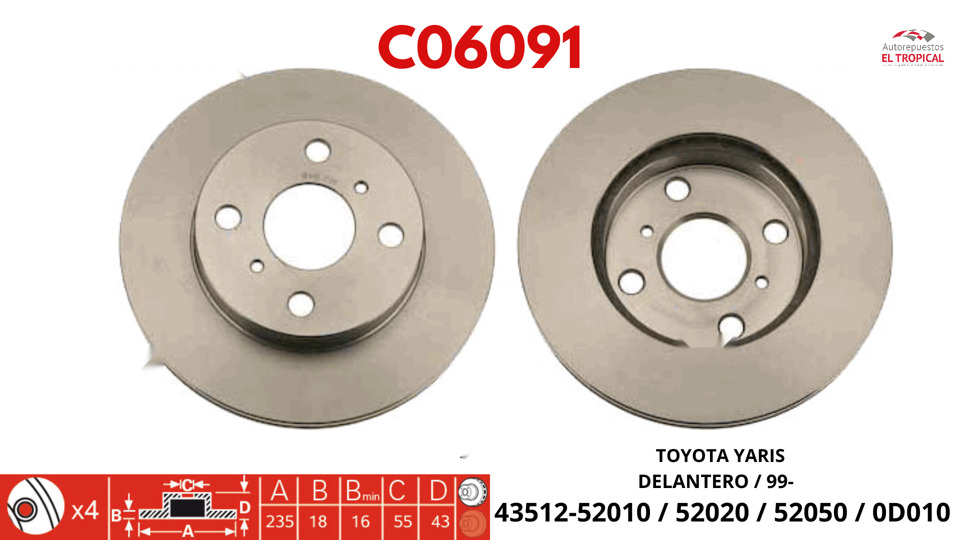 DISCO DE FRENO YARIS ECHO 99- 43512-52010