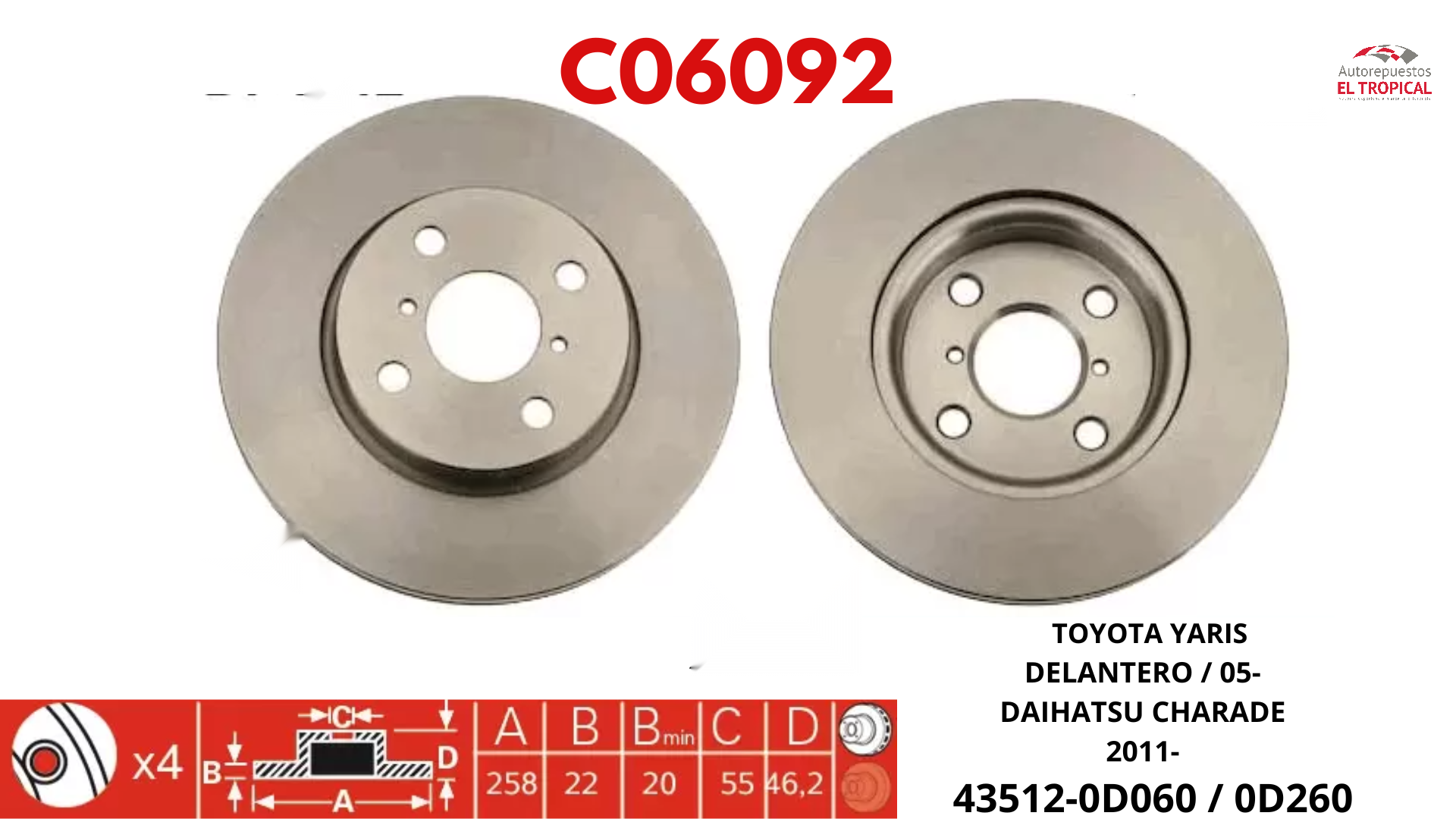 DISCO DE FRENO YARIS 05- 43512-0D060
