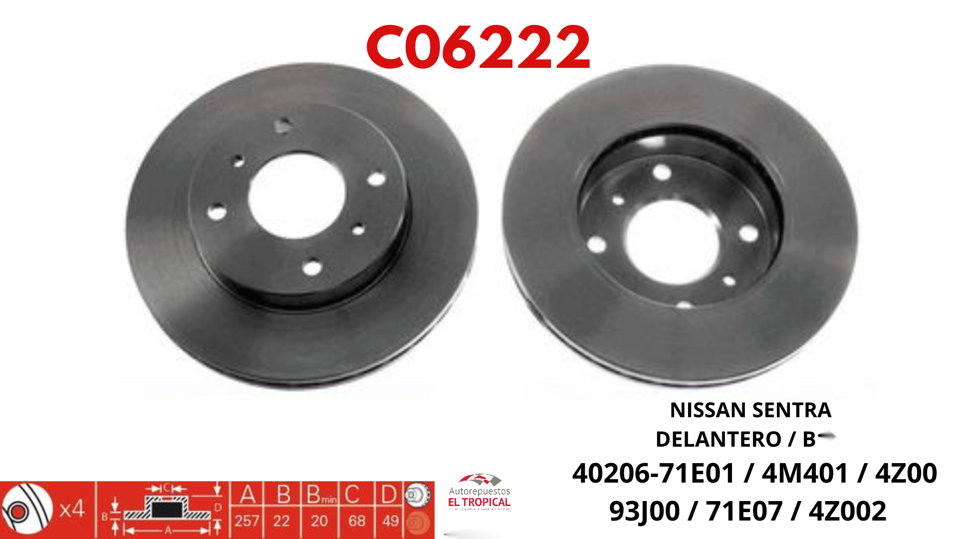 DISCO DE FRENO SENTRA B15 2.0 2.5 40206-71E01
