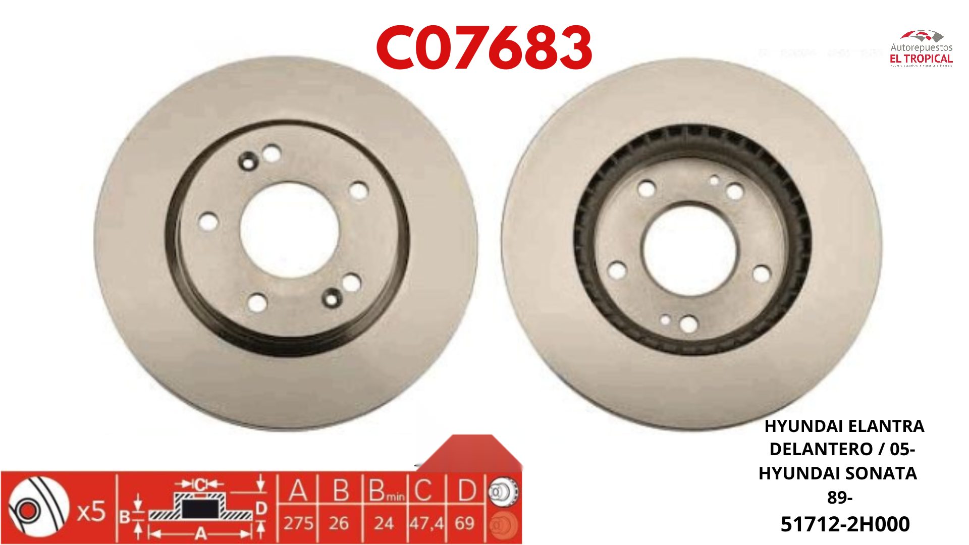 DISCO DE FRENO SONATA 89-01, ELANTRA 00-