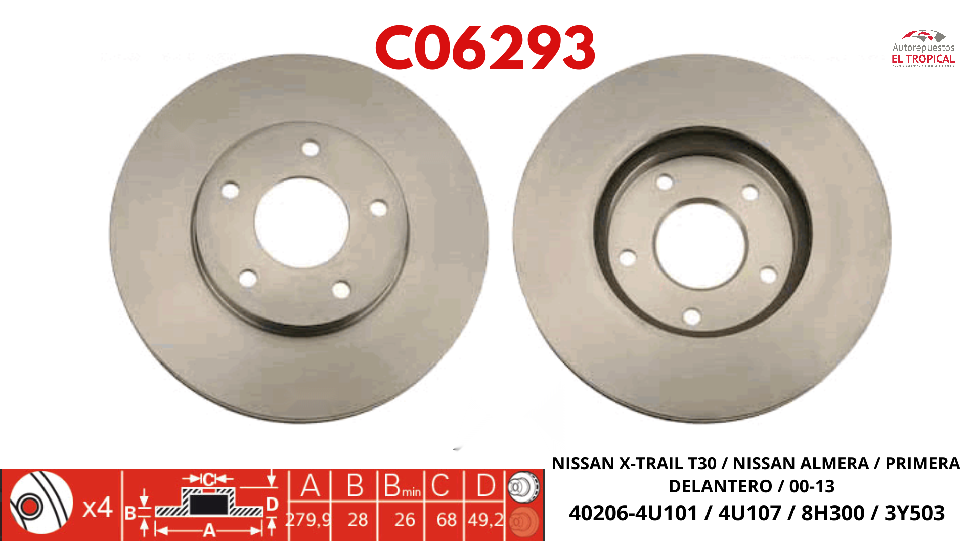 DISCO DE FRENO X-TRAIL 00-06  40206-4U101