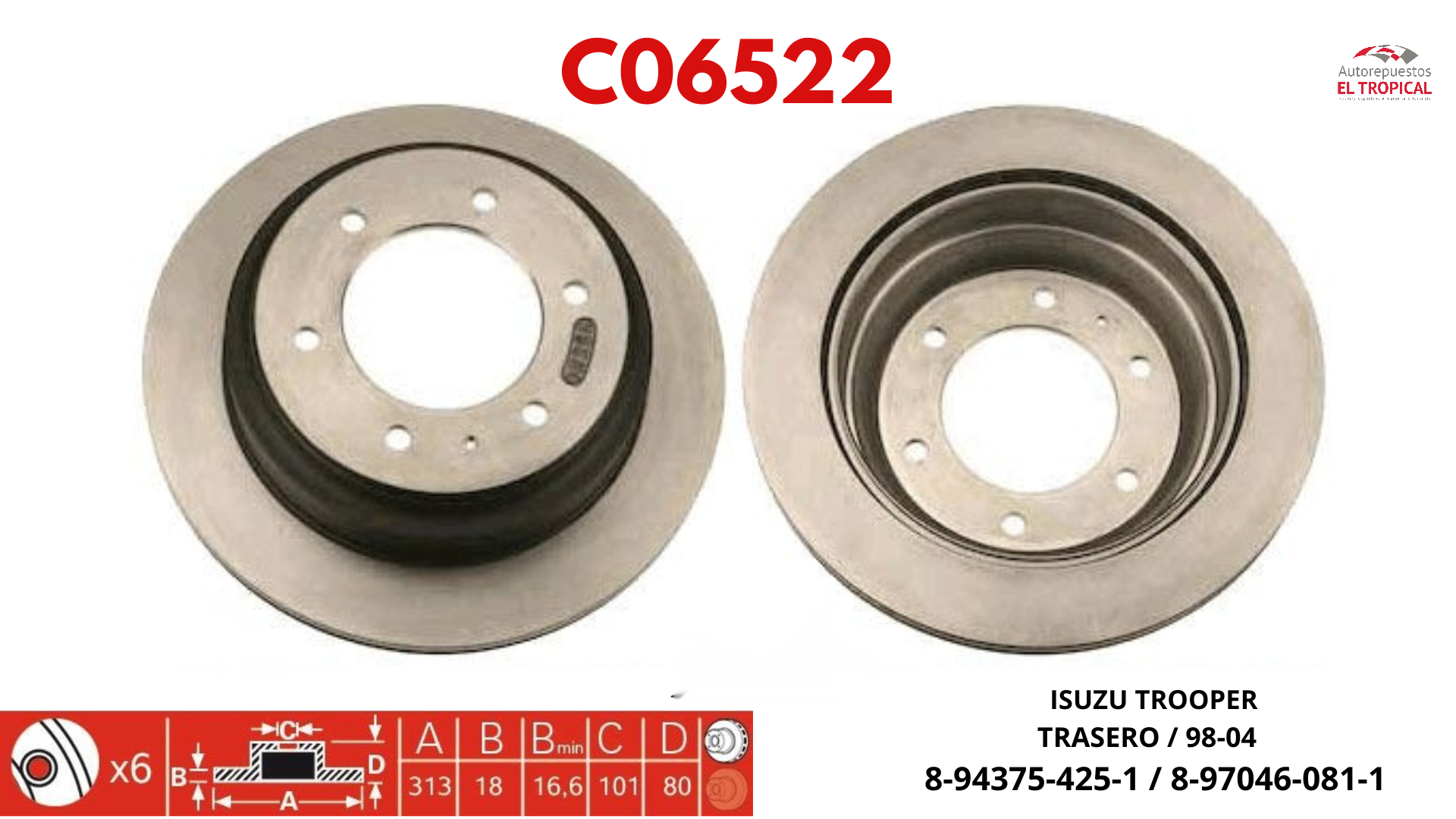 DISCO DE FRENO TROOPER TRASERO92-01 (V) JBD20282
