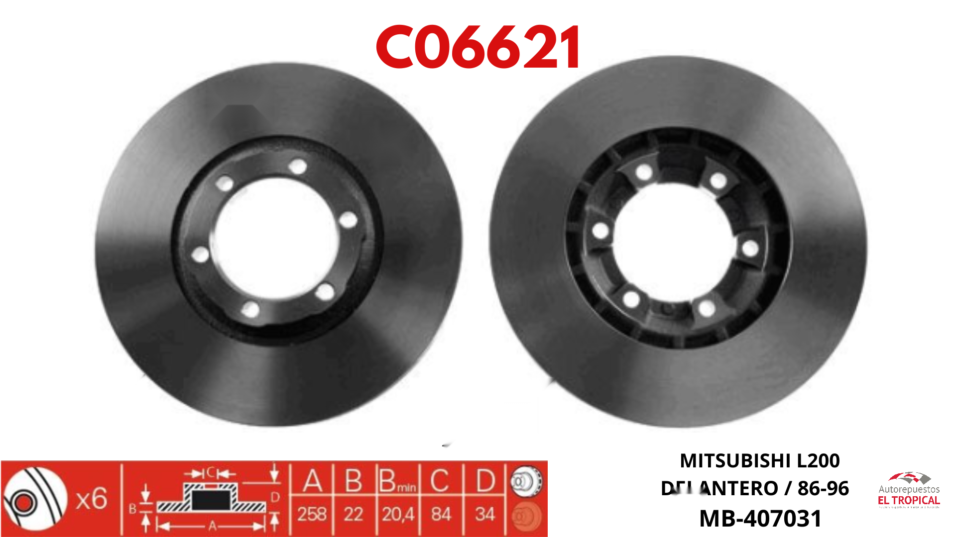 DISCO DE FRENO L200 PICK-UP 2WD -97 260 (V)