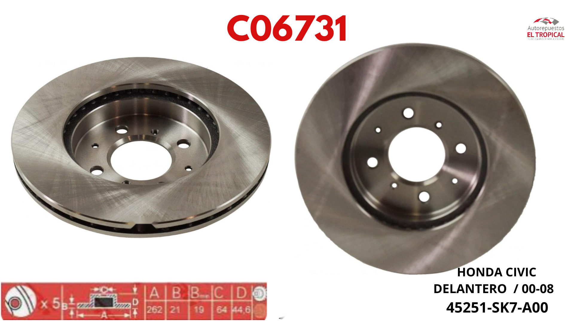 DISCO DE FRENO CIVIC V-TEC 90-, CIVIC 1.7 01-