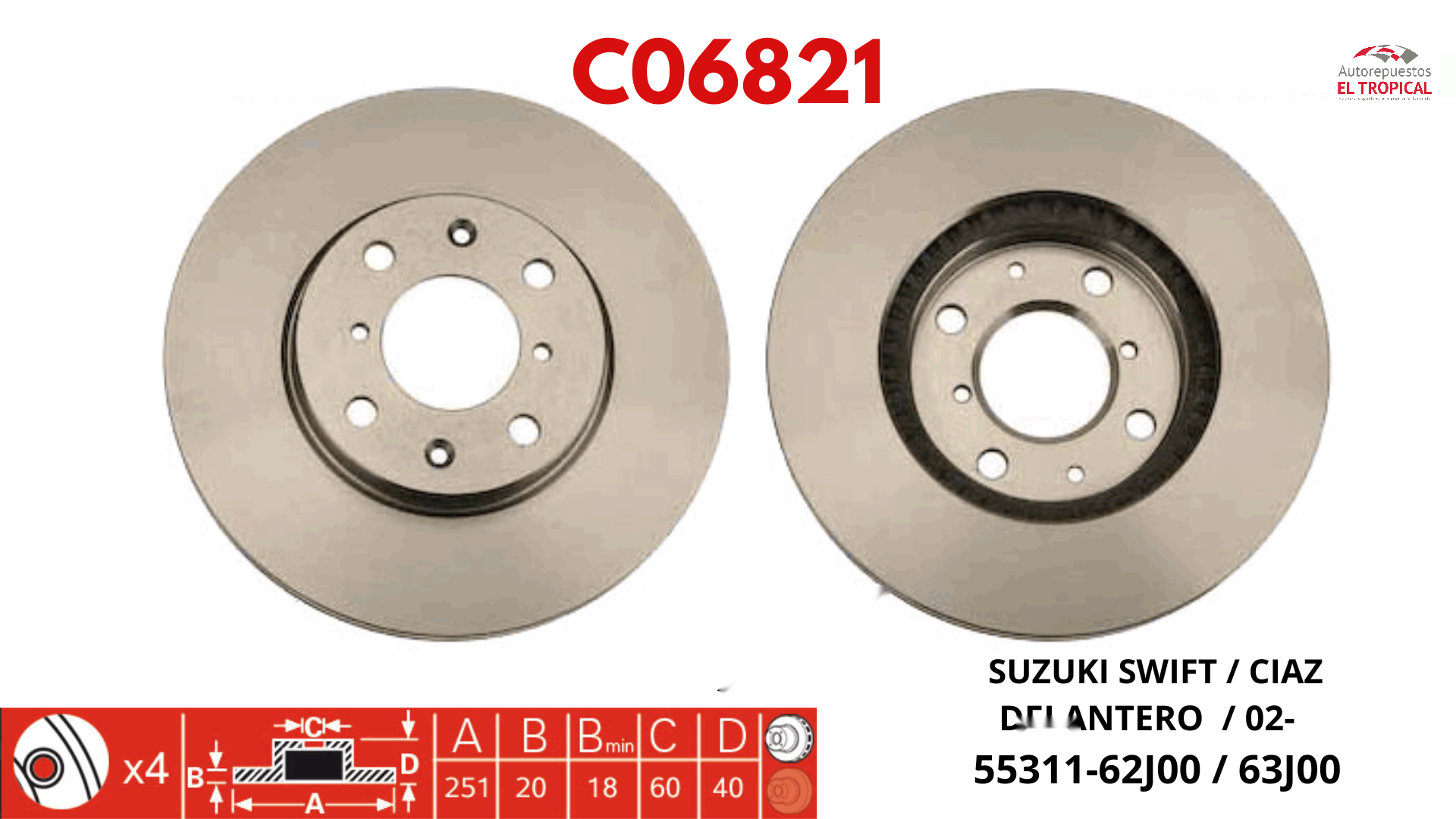 DISCO DE FRENO SWIFT 02- , CIAZ 55311-62J00