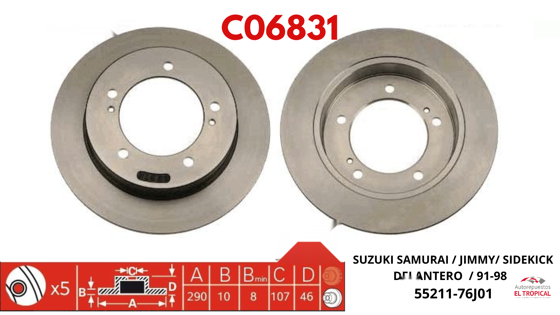 DISCO DE FRENO SAMURAI,JIMNY,SIDEK 2DR TRACKER