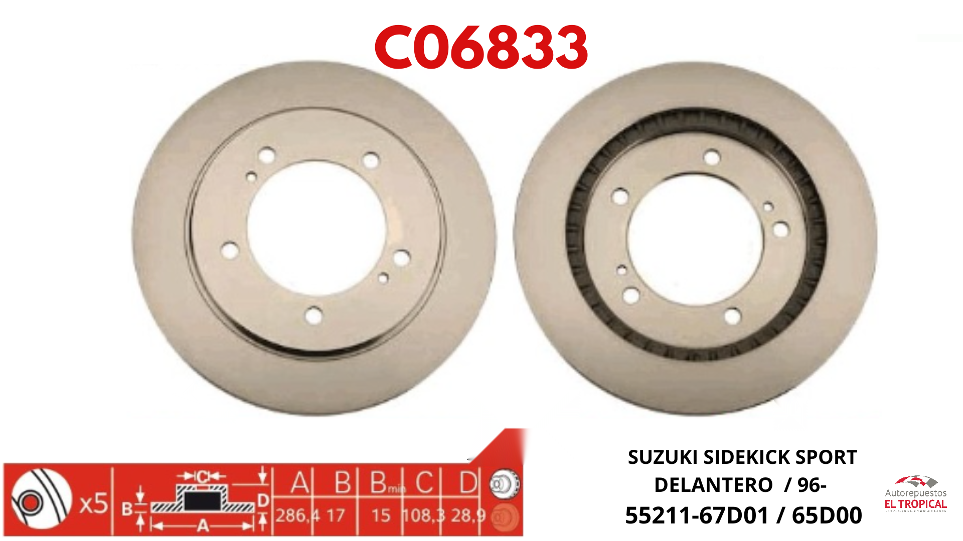 DISCO DE FRENO SIDEKICK SPORT 96- 55211-67D01