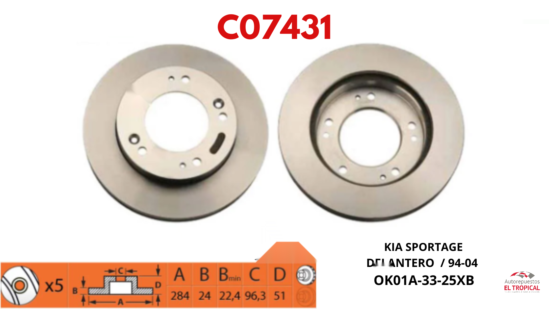 DISCO DE FRENO SPORTAGE 95-01 0K01A-33-25XB