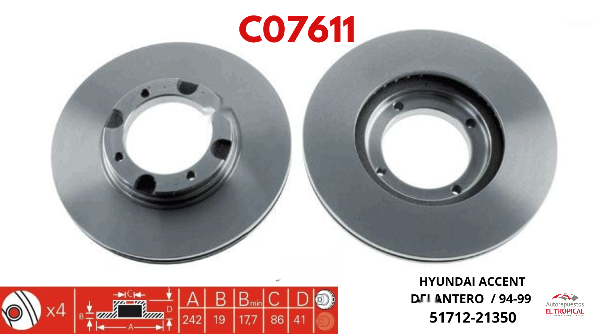 DISCO DE FRENO ACCENT 94-99  51712-21350