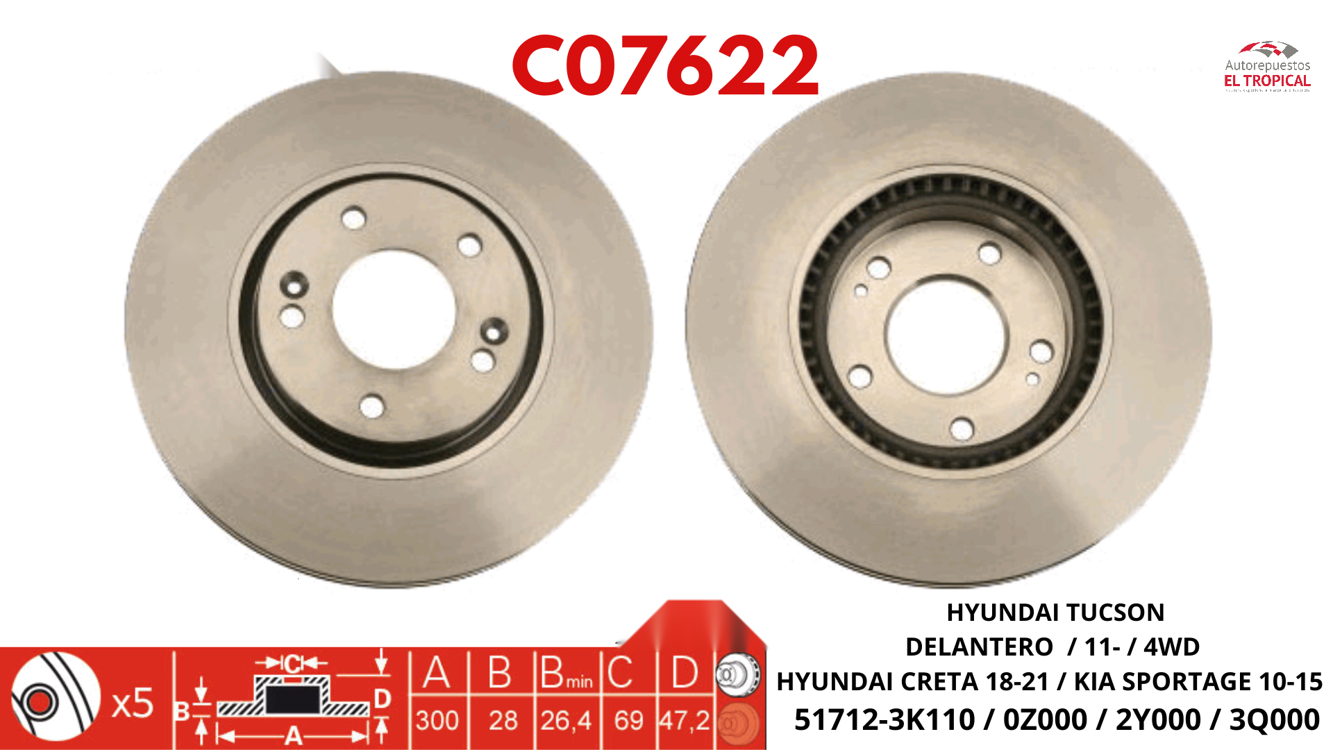 DISCO DE FRENO TUCSON 4WD 11-  51712-3K110