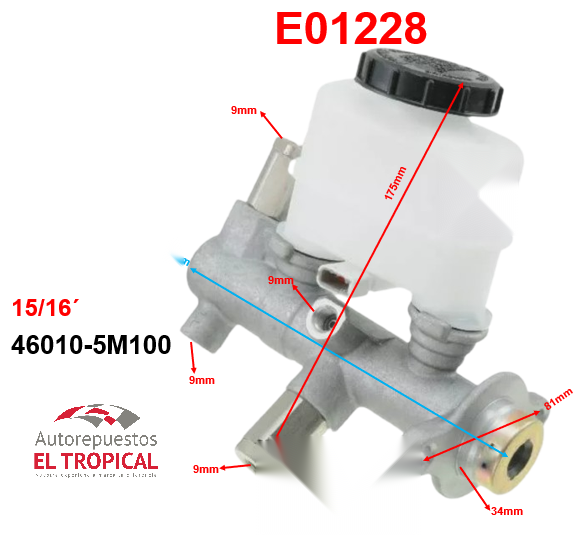 BOMBA PRINCIPAL DE FRENOS .15/16" SENTRA QG18DE 93-00 C/ABS
