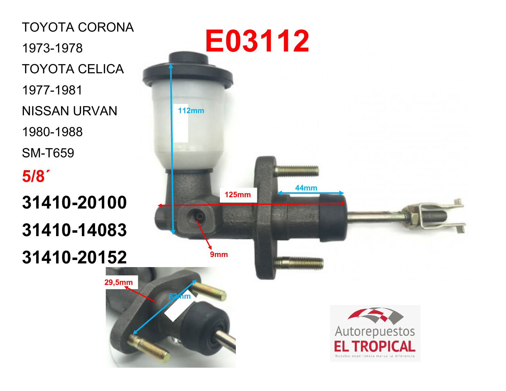 Bomba Principal De Clutch 5/8 31410-20100 Corona 73-78